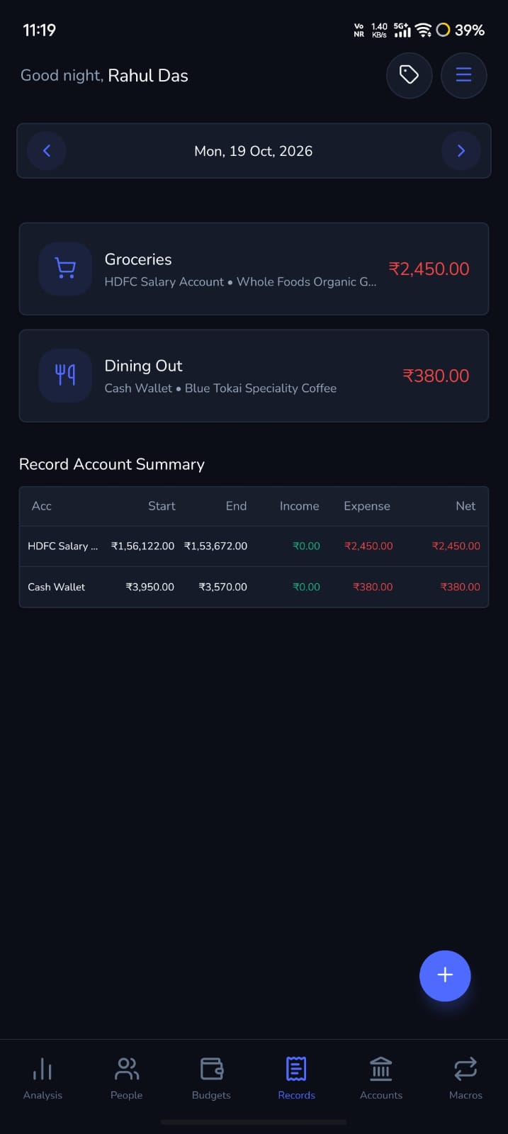 MyMoney Daily Records & Account Timeline