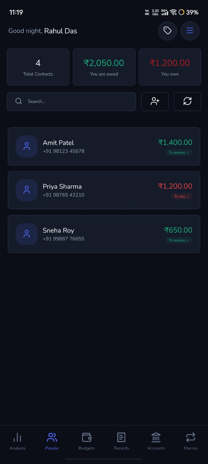MyMoney People & P2P Shared Debts